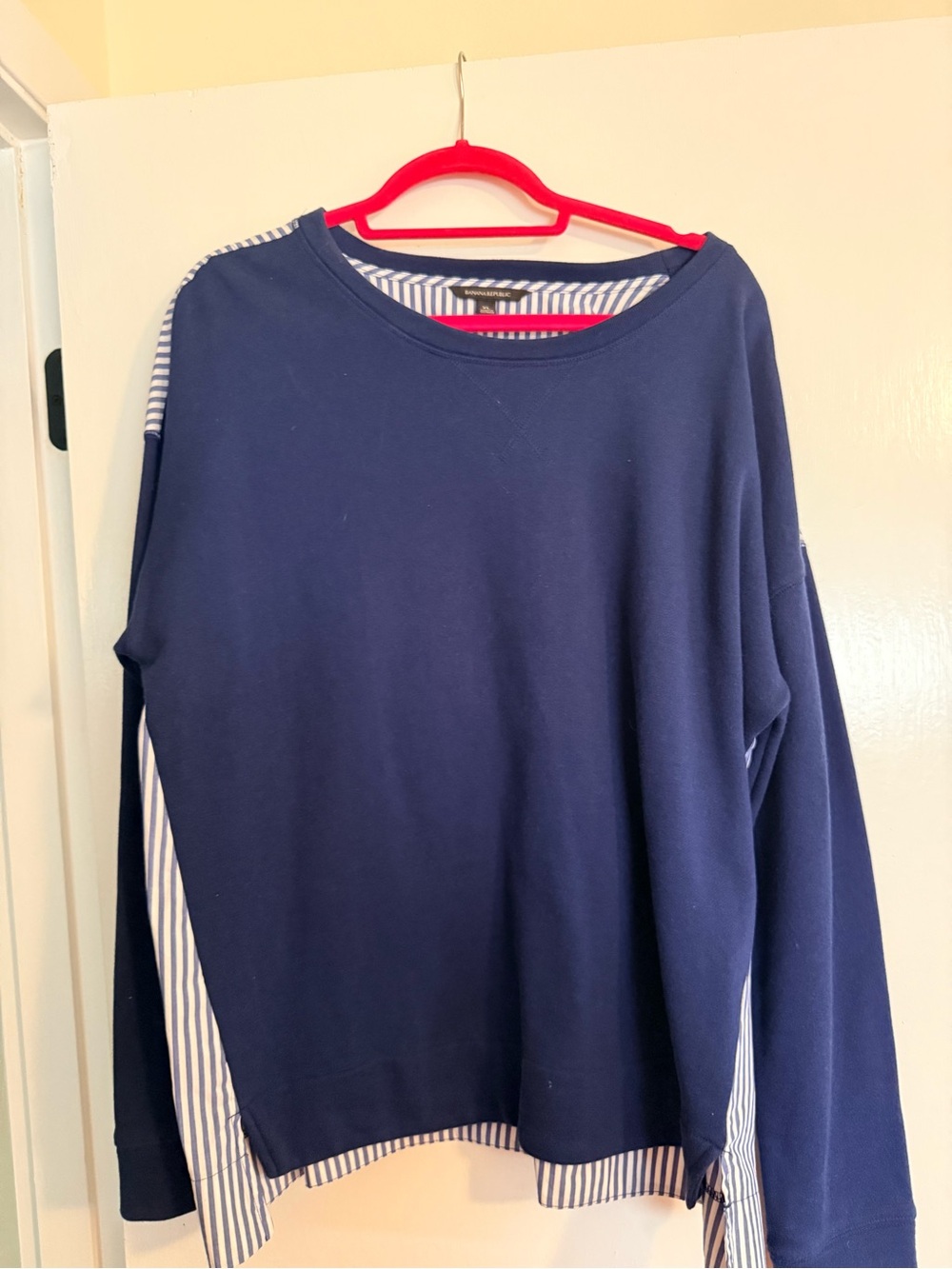 Banana Republic Navy Crewneck Sweater with Striped Back